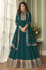 Load image into Gallery viewer, Shamita Shetty Teal Color Function Wear Embroidered Georgette Anarkali Suit
