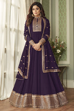 Load image into Gallery viewer, Shamita Shetty Purple Color Function Wear Embroidered Georgette Anarkali Dress
