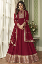 Load image into Gallery viewer, Shamita Shetty Maroon Color Georgette Function Wear Embroidered Anarkali Dress
