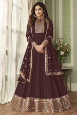 Load image into Gallery viewer, Shamita Shetty Georgette Function Wear Embroidered Anarkali Suit In Brown Color
