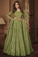 Load image into Gallery viewer, Green Color Georgette Fabric Function Wear Anarkali Suit Featuring Shamita Shetty With Embroidered Work
