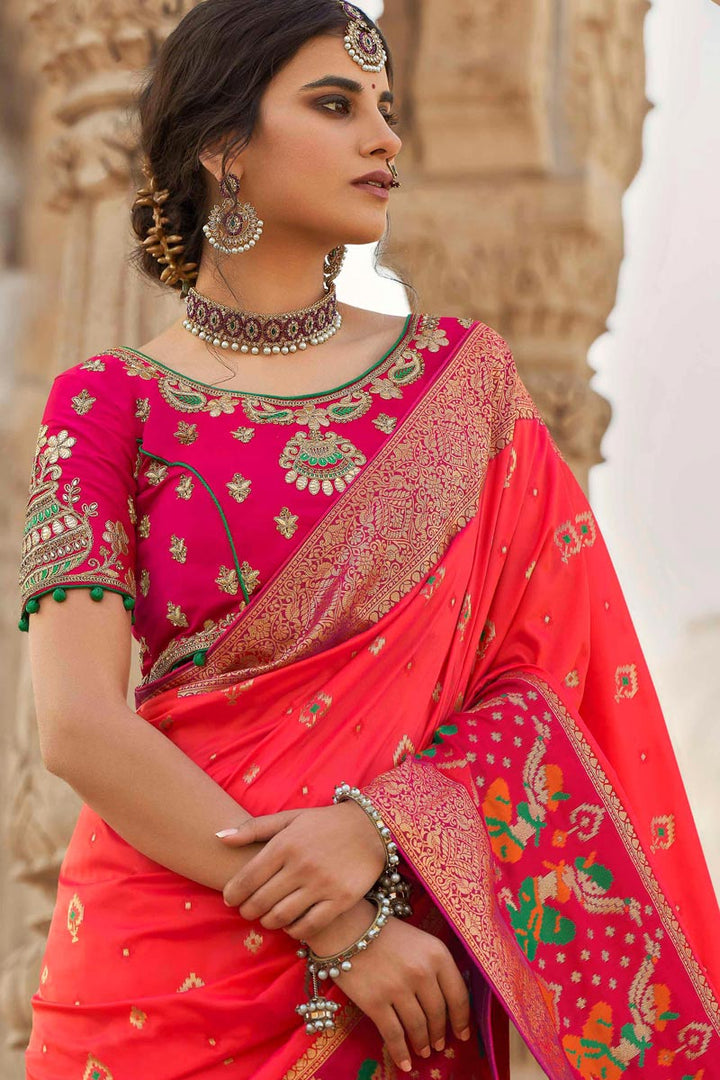 Festive Wear Silk Fabric Weaving Work Saree In Pink Color