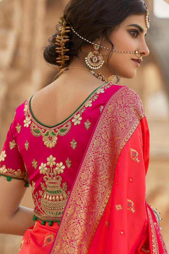 Festive Wear Silk Fabric Weaving Work Saree In Pink Color