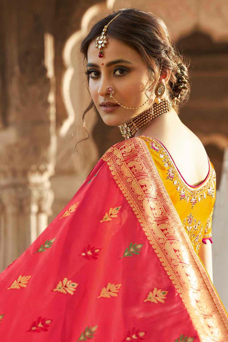 Pink Color Party Wear Silk Fabric Weaving Work Saree