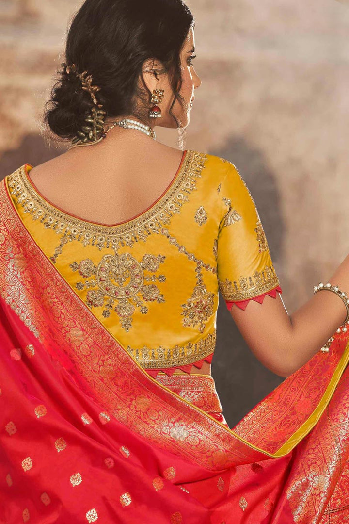 Sangeet Wear Red Color Silk Fabric Weaving Work Saree