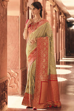 Load image into Gallery viewer, Festive Wear Art Silk Fabric Weaving Work Cream Color Saree With Embroidered Blouse
