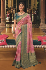 Load image into Gallery viewer, Art Silk Fabric Reception Wear Pink Color Weaving Work Saree With Embroidered Blouse

