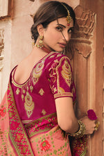 Load image into Gallery viewer, Pink Color Reception Wear Art Silk Fabric Weaving Work Saree With Embroidered Blouse
