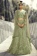 Load image into Gallery viewer, Sea Green Color Function Wear Embroidered Lehenga Choli In Net Fabric
