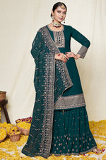 Load image into Gallery viewer, Teal Color Function Wear Embroidered Work Georgette Fabric Sharara Suit
