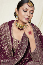 Load image into Gallery viewer, Wine Color Function Wear Embroidered Work Georgette Fabric Sharara Suit

