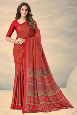 Load image into Gallery viewer, Red Color Crepe Silk Fabric Daily Wear Printed Uniform Saree
