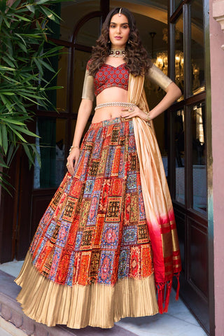 Digital Printed Wonderful Satin Silk Fabric Lehenga Choli In Multi Color