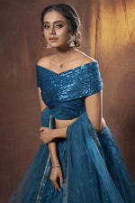Load image into Gallery viewer, Reception Wear Teal Color Fancy Work Lehenga Choli
