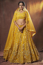 Load image into Gallery viewer, Georgette Fabric Yellow Color Sangeet Wear 3 Piece Lehenga Choli
