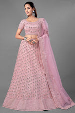 Load image into Gallery viewer, Pink Color Net Fabric Thread Embroidered Reception Wear Lehenga Choli
