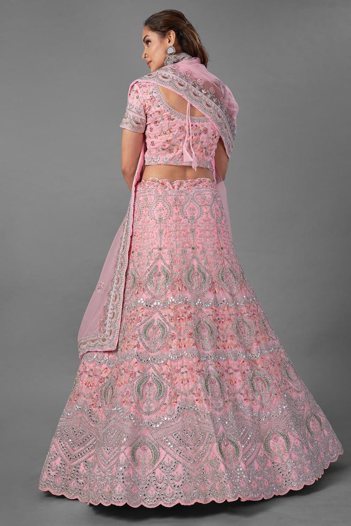 Wedding Wear Pink Color Thread Embroidered Lehenga Choli