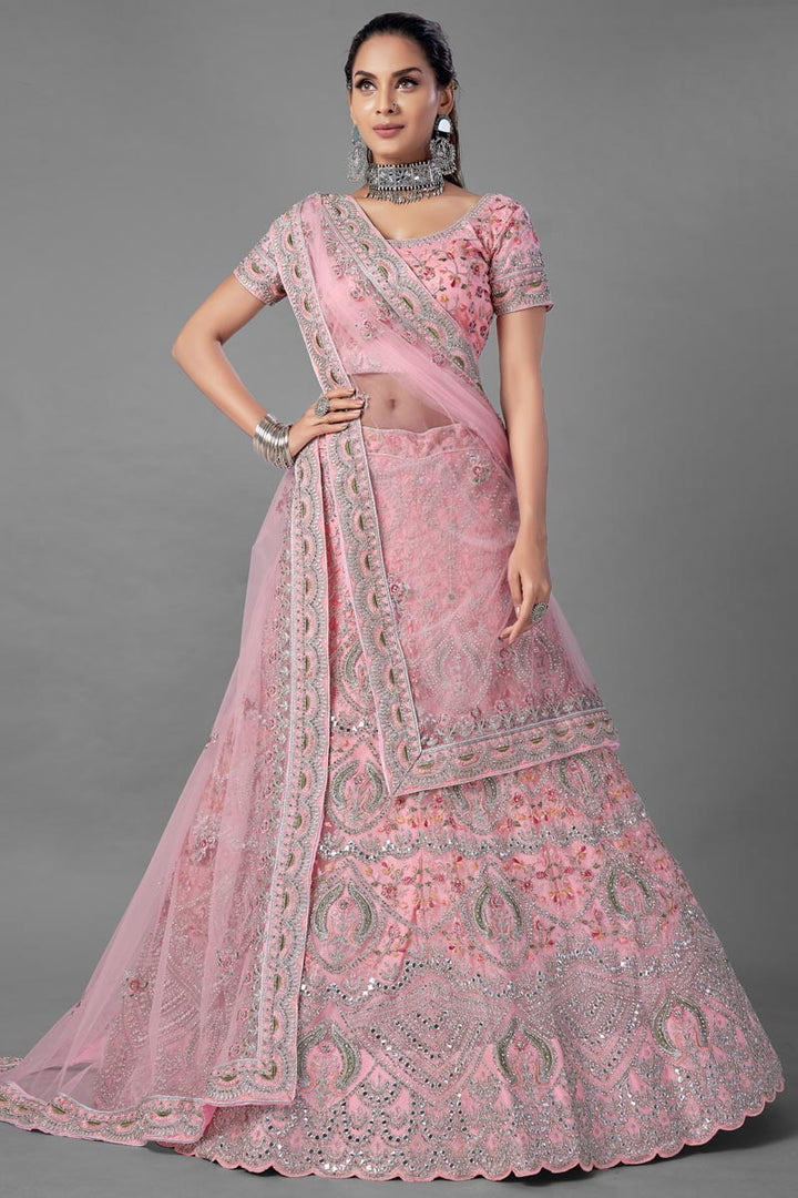 Wedding Wear Pink Color Thread Embroidered Lehenga Choli
