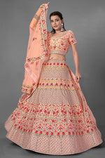 Load image into Gallery viewer, Wedding Wear Thread Embroidered Lehenga Choli In Peach Color Art Silk Fabric
