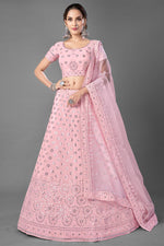 Load image into Gallery viewer, Georgette Fabric Wedding Wear Pink Color Thread Embroiderd Lehenga Choli
