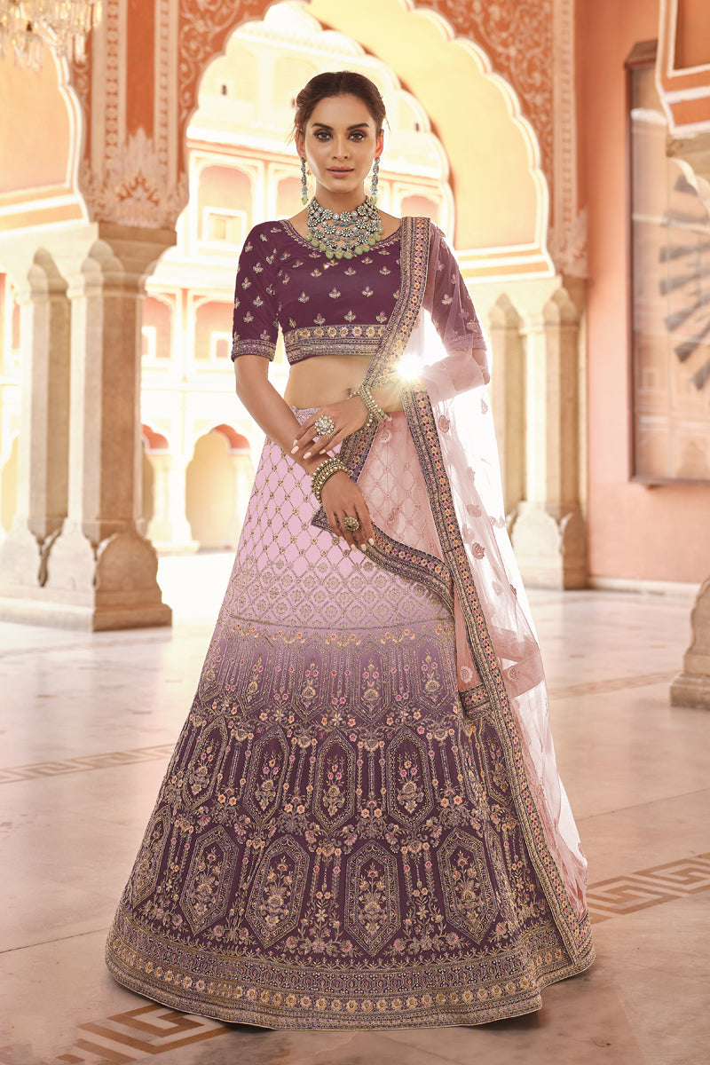 Appealing Wine Color Velvet Fabric Sangeet Wear Lehenga Choli