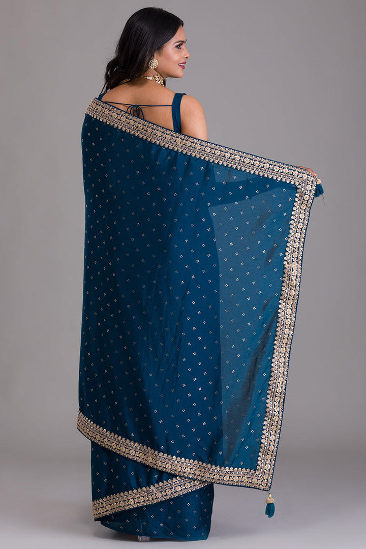 Teal Color Art Silk Fabric Glamorous Saree With Sequins Work
