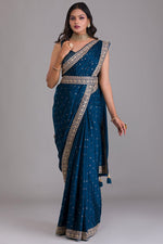 Load image into Gallery viewer, Teal Color Art Silk Fabric Glamorous Saree With Sequins Work
