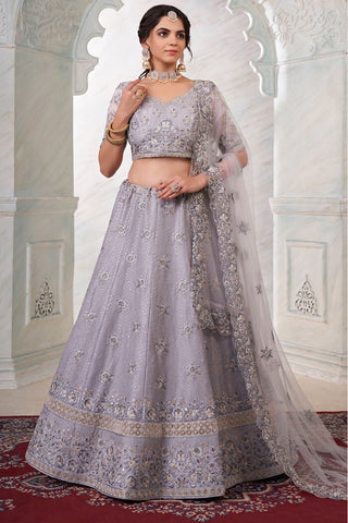 Elegant Net Fabric Wedding Wear Lehenga Choli in Grey Color