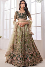 Load image into Gallery viewer, Dazzling Sequins Work On Olive Color Net Lehenga
