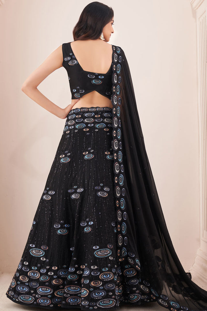 Black Georgette Fabric Wedding Wear Tempting Lehenga