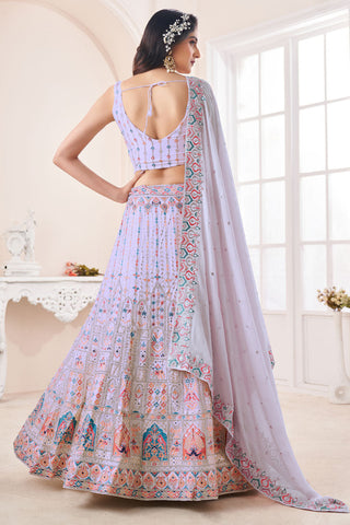 Wedding Wear Georgette Fabric Lavender Lehenga Choli