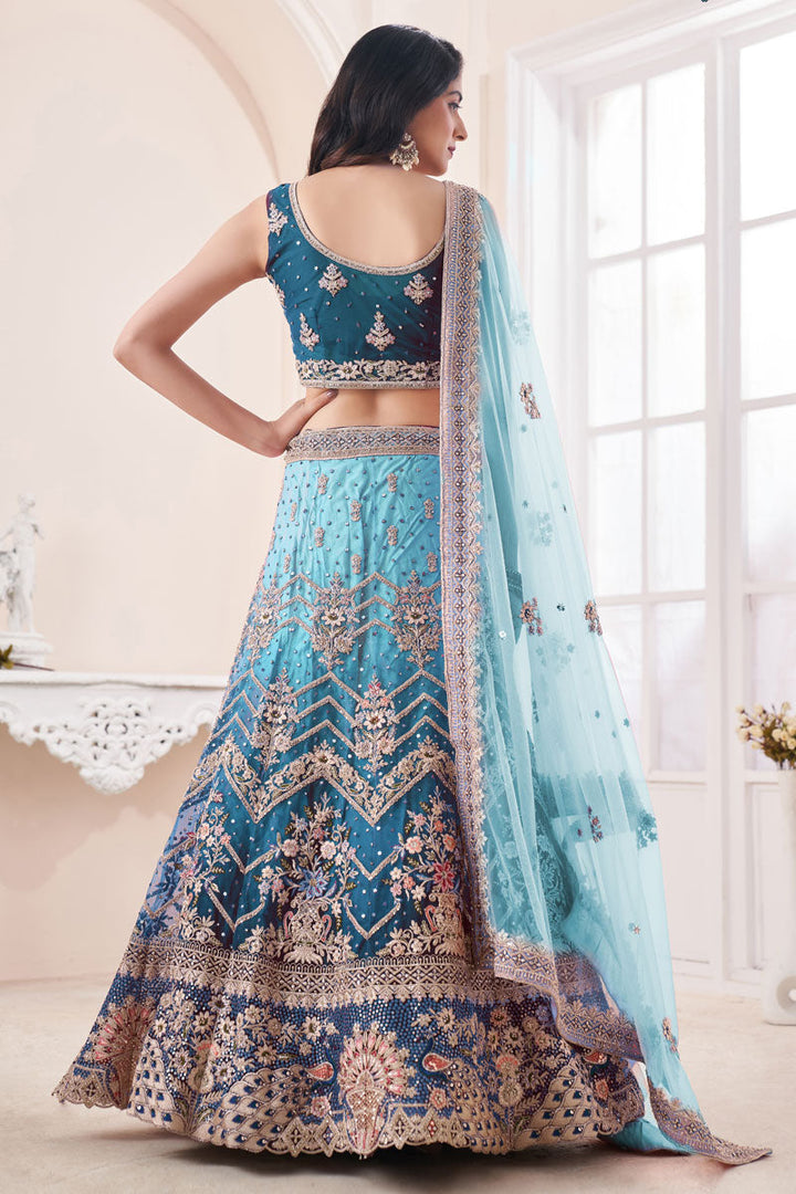 Teal Art Silk Fabric Lehenga Choli In Wedding Wear