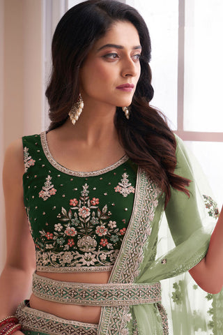 Wedding Wear Green Lehenga Choli In Art Silk Fabric