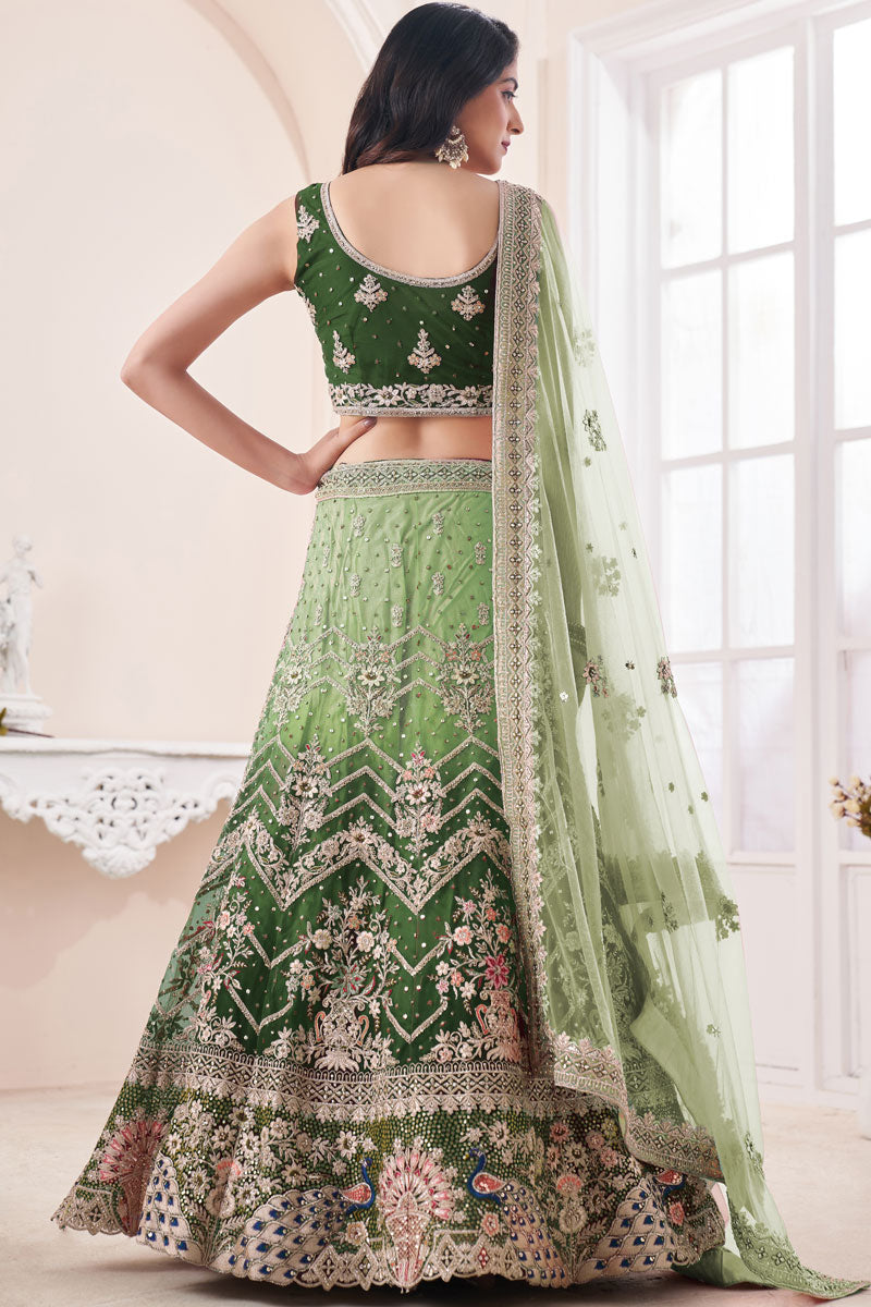 Wedding Wear Green Lehenga Choli In Art Silk Fabric