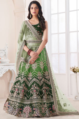 Wedding Wear Green Lehenga Choli In Art Silk Fabric