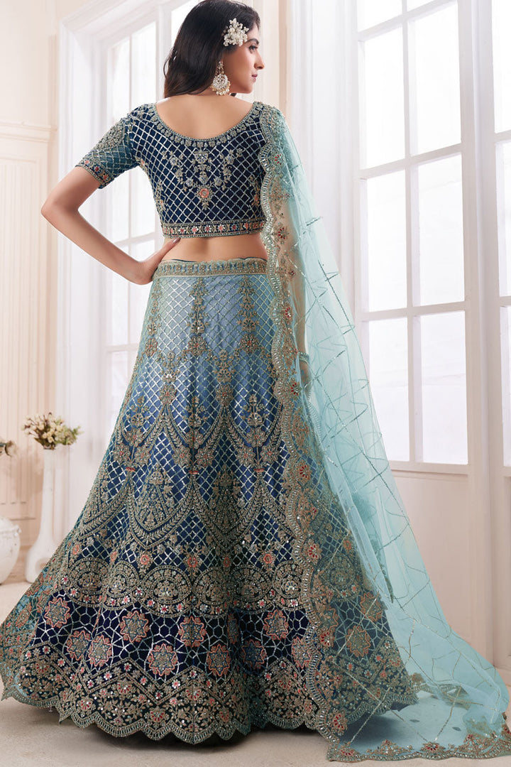 Wedding Wear Blue Lehenga Choli In Net Fabric