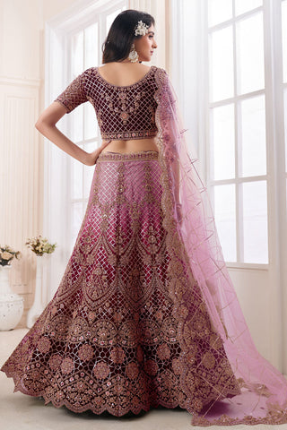 Net Fabric Wedding Wear Lehenga Choli In Maroon Color