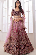 Load image into Gallery viewer, Net Fabric Wedding Wear Lehenga Choli In Maroon Color

