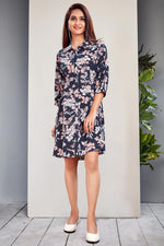 Load image into Gallery viewer, Beautiful Navy Blue Color Floral Print Crepe Kurti