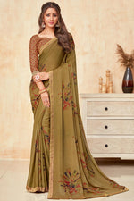 Load image into Gallery viewer, Cream Color Georgette Silk Fabric Printed Regular Wear Saree
