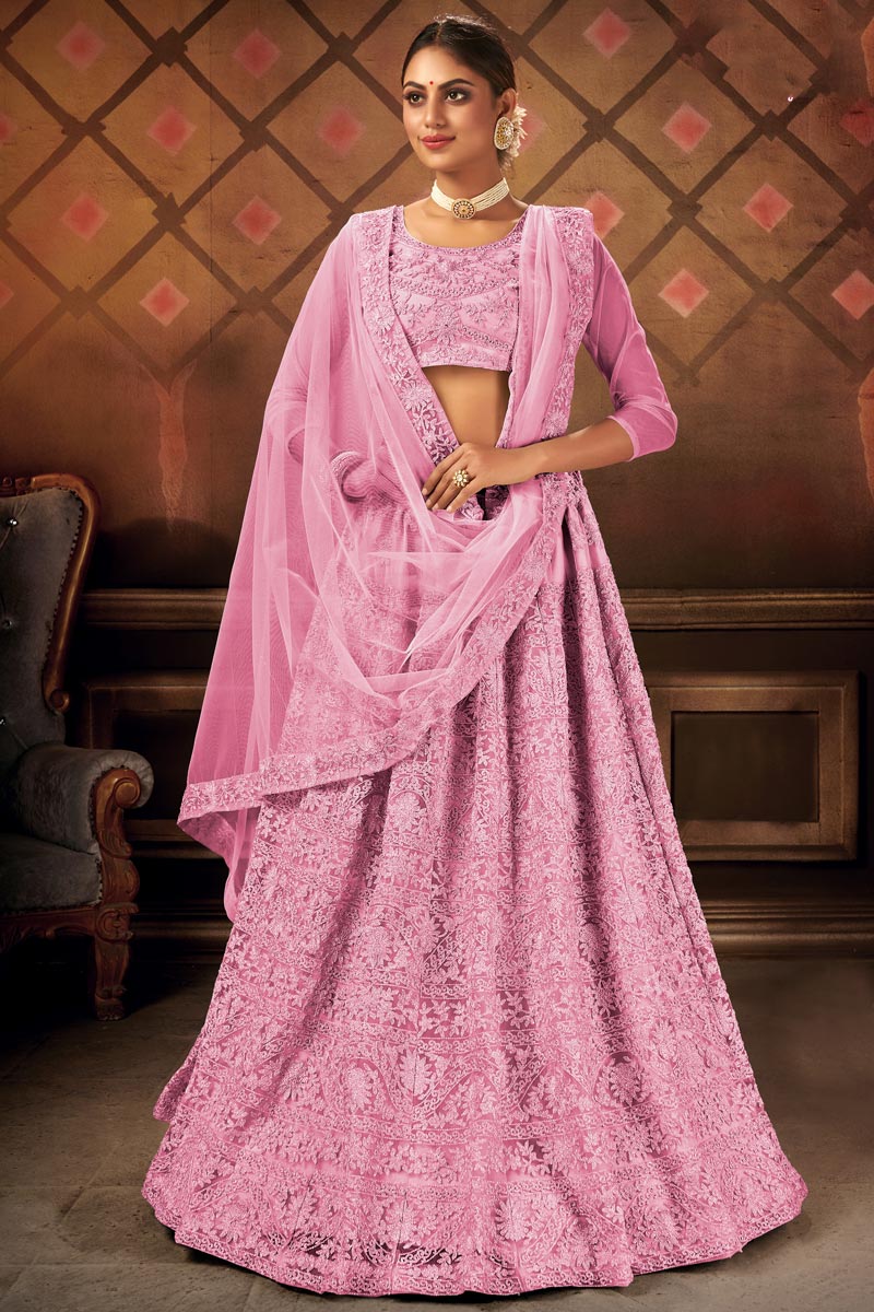 Fancy Embroidered Pink Color Designer 3 Piece Lehenga