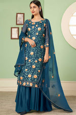 Load image into Gallery viewer, Georgette Fabric Teal Color Embroidered Work Delicate Palazzo Suit
