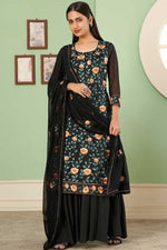 Load image into Gallery viewer, Black Color Georgette Fabric Chic Palazzo Suit With Embroidered Work

