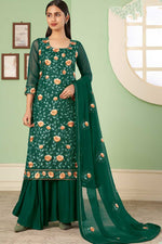 Load image into Gallery viewer, Georgette Fabric Embroidered Work Brilliant Palazzo Suit In Green Color
