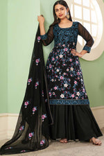 Load image into Gallery viewer, Black Color Georgette Fabric Embroidered Work Appealing Palazzo Suit
