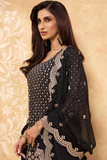 Load image into Gallery viewer, Black Color Georgette Fabric Party Style Embroidered Sharara Suit
