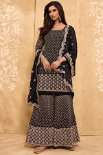 Load image into Gallery viewer, Black Color Georgette Fabric Party Style Embroidered Sharara Suit
