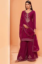 Load image into Gallery viewer, Engaging Burgundy Color Georgette Fabric Designer Palazzo Suit With Sequins Work
