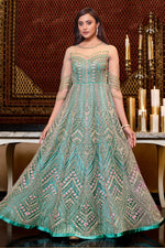 Load image into Gallery viewer, Net Fabric Sea Green Color Supreme Function Wear Anarkali Suit
