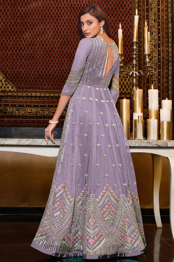 Lavender Color Net Fabric Elegant Function Wear Anarkali Suit